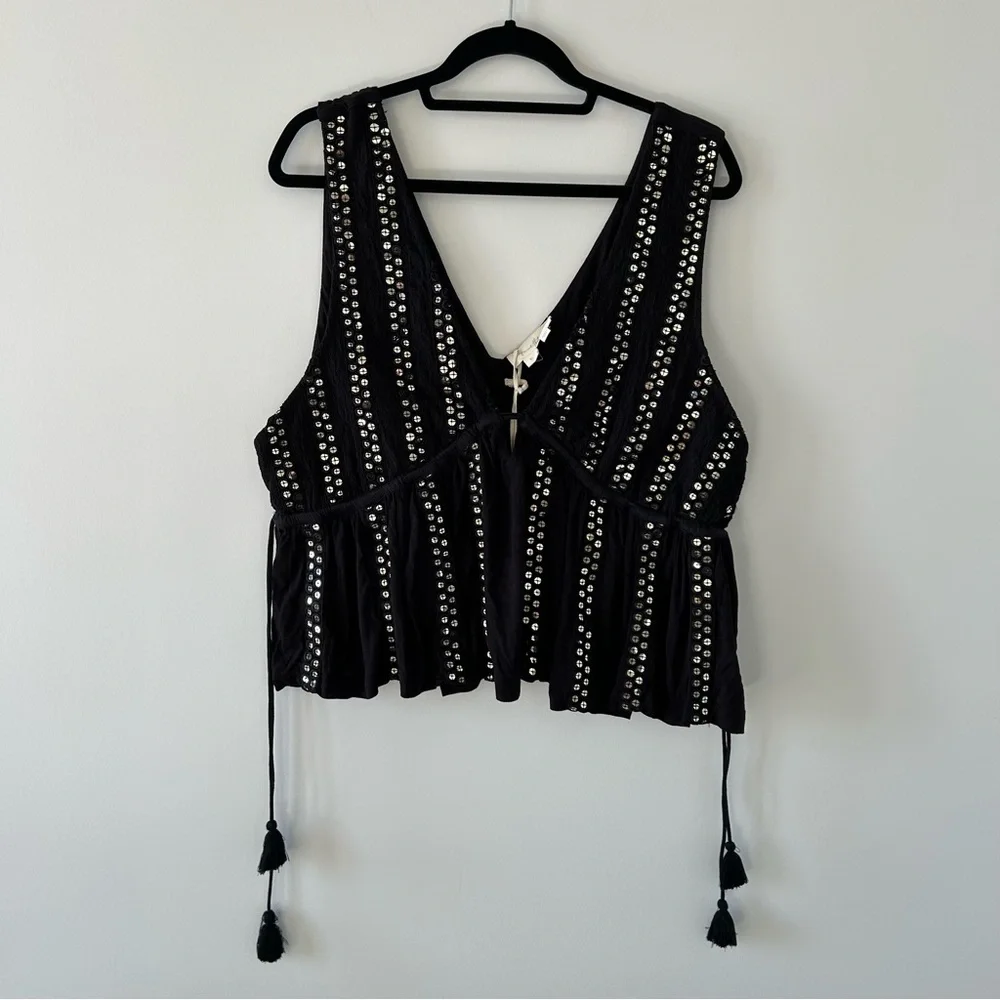 Anthropologie Black Sequin Embellished Top - Picture 2 of 11